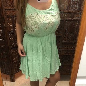 Miss Me Mint Green Cream Floral Embroidery Dress